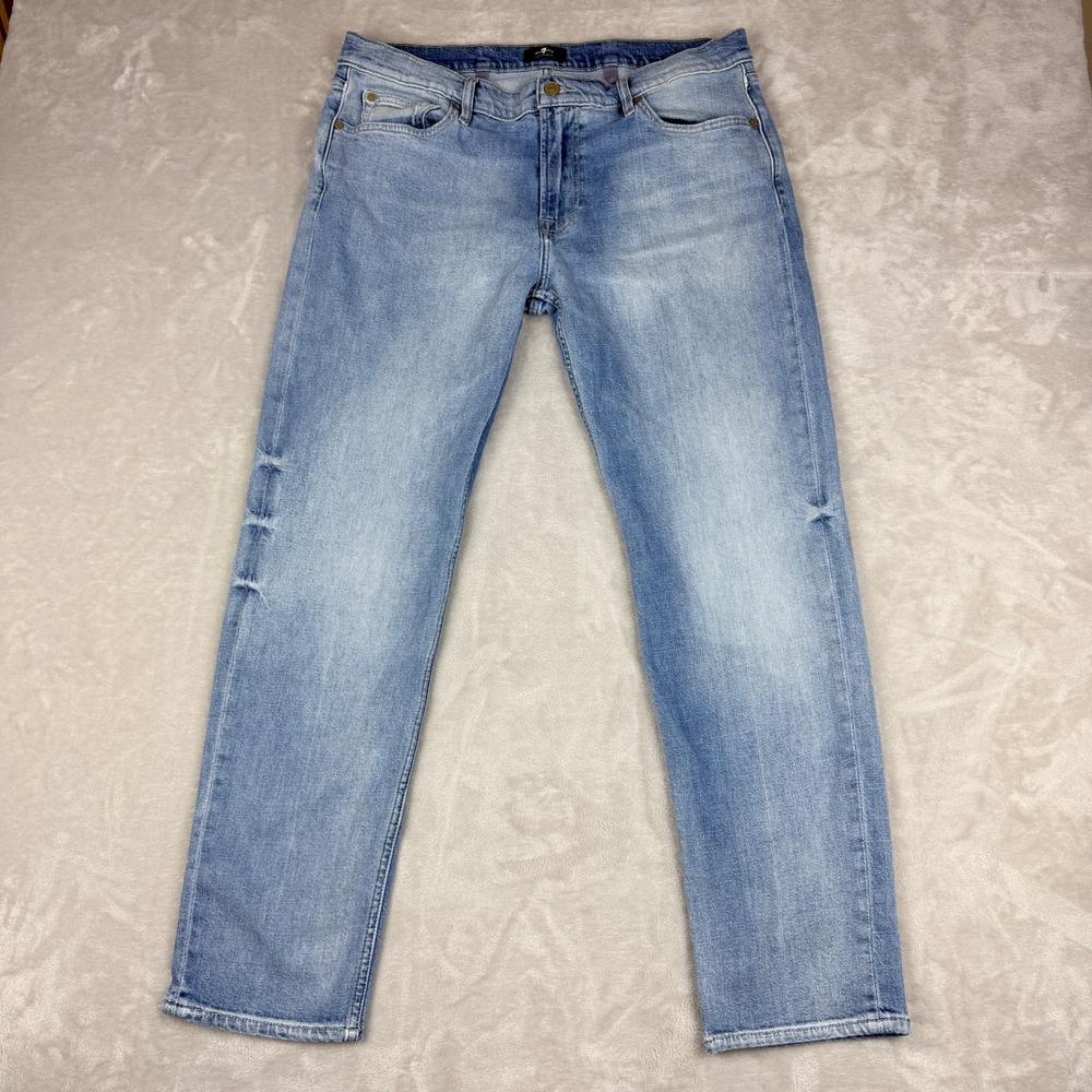 7 For All Mankind Jeans Mens 38 (37x30.5) Blue Light Wash Straight Leg Stretch